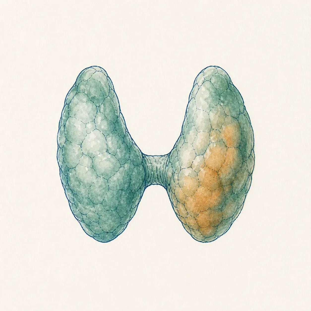 Watercolor illustration of the thyroid gland, the target of Hashimoto's autoimmunity