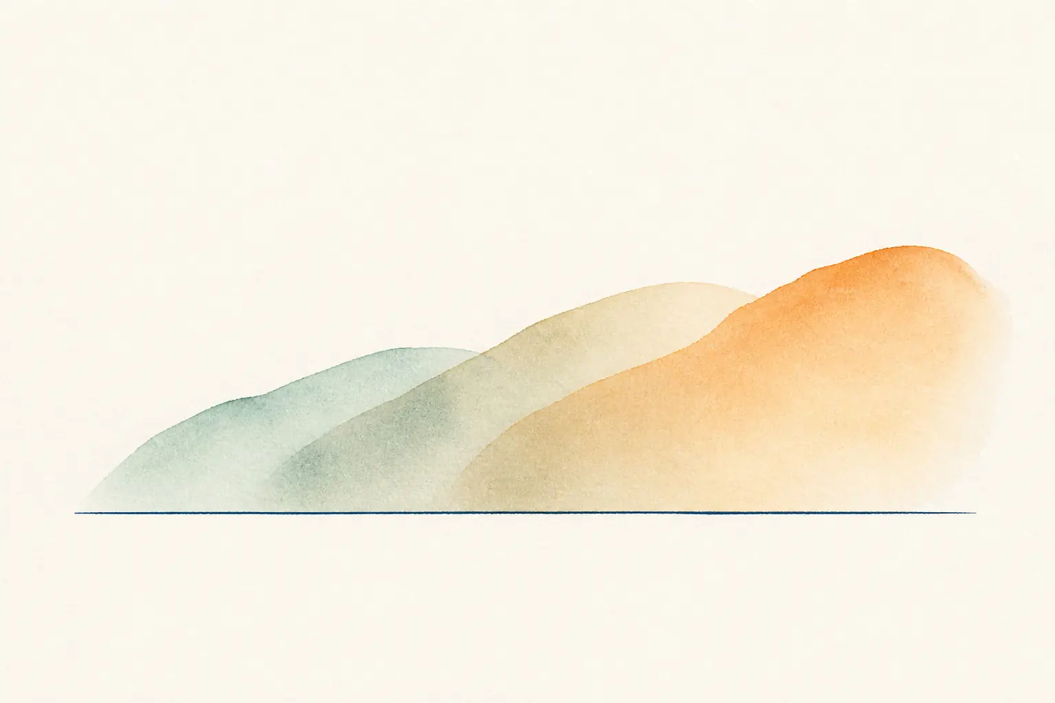 Watercolor illustration of three waves rising left to right, representing steady progress over ninety days