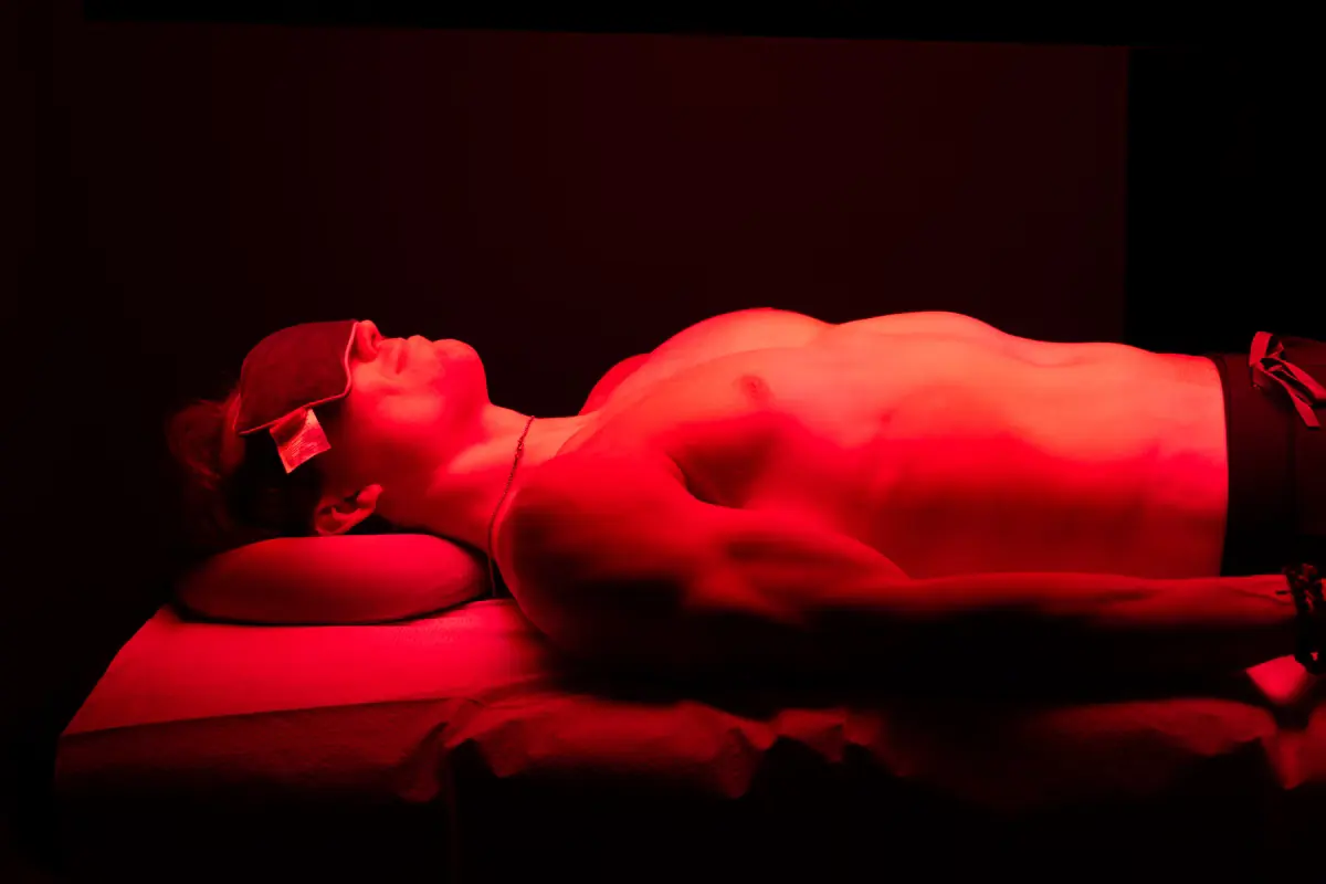 A Red Light therapy session underway in the wellness room at Healing Advanced Solutions