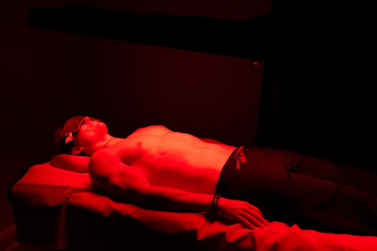 A Red Light therapy session in the wellness room at Healing Advanced Solutions