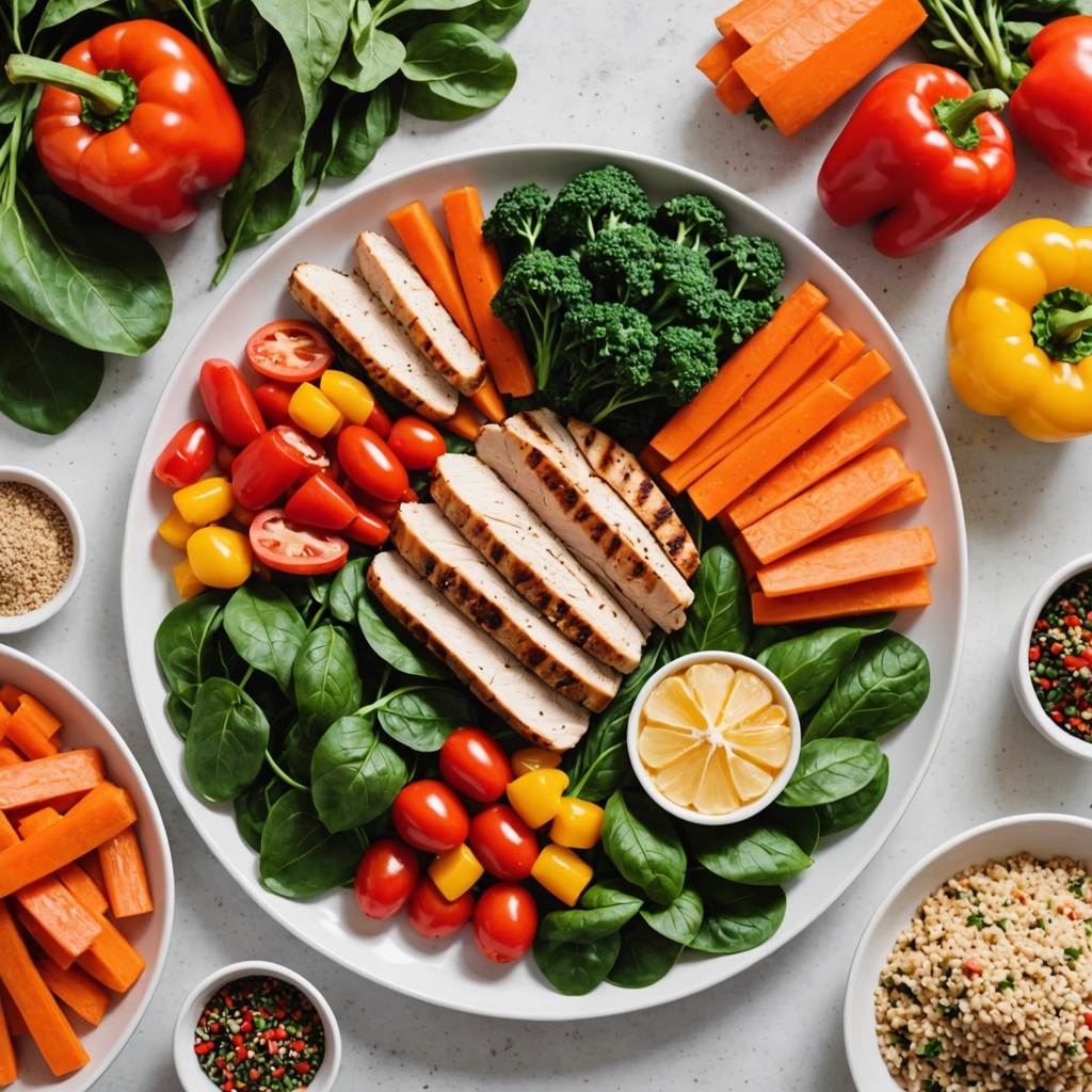 Clean plate of colorful whole foods, representing food sensitivity testing and personalized nutrition plans.
